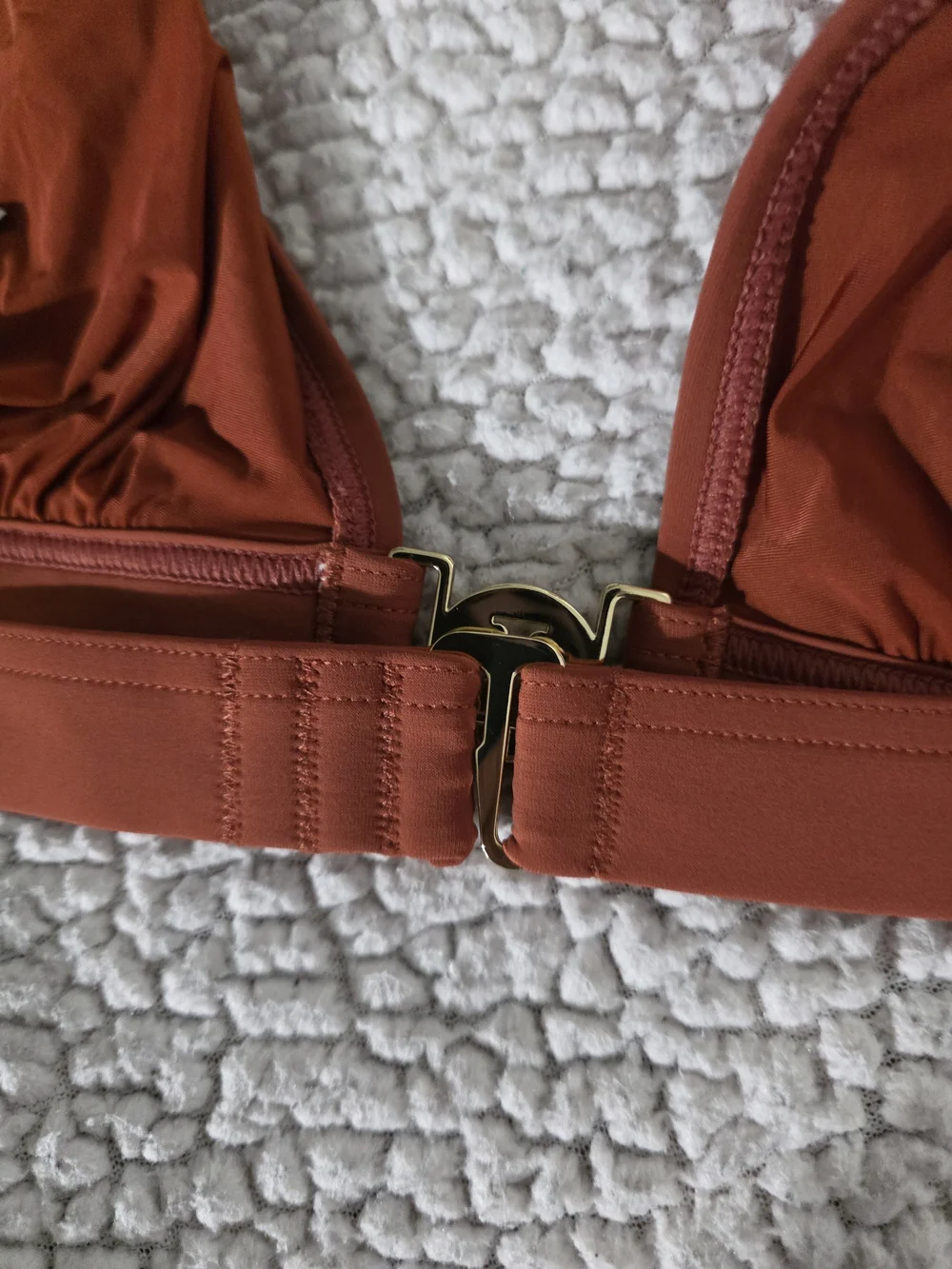 Tory Burch Rust Halter Bikini Top with Gold Logo Clasp